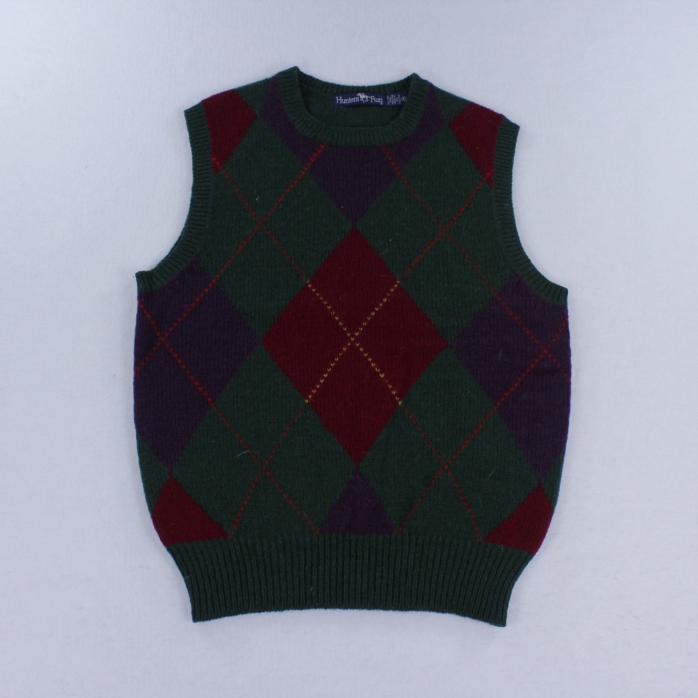 Vtg Hunters Run 100% Shetland Wool Argyle Sweater Vest Women's M New Zealand